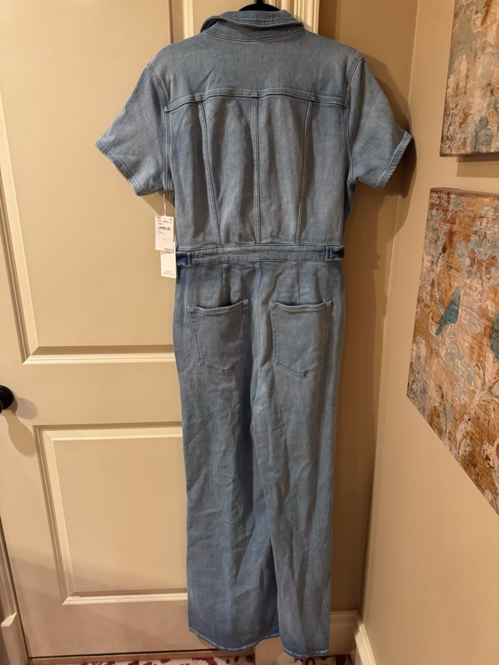 Good American Light Wash Denim Short Sleeve Utility Jumpsuit - Picture 4 of 4